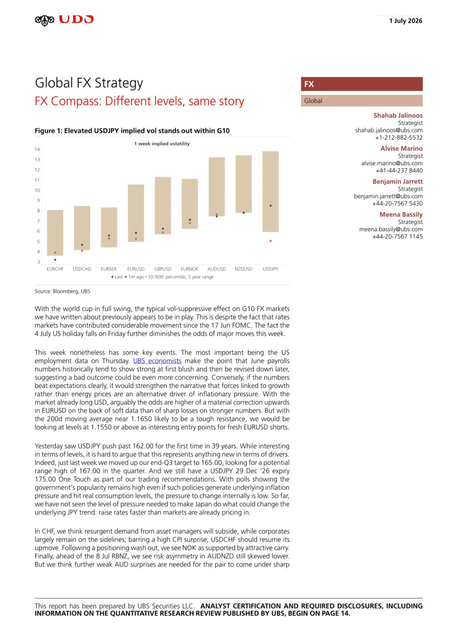 UBS-全球外汇策略：汇市风向标——点位虽异，逻辑未变【共17页】