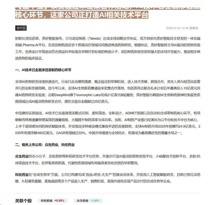 【盘中宝】该赛道迎来密集合作落地，AI技术已全面渗透至