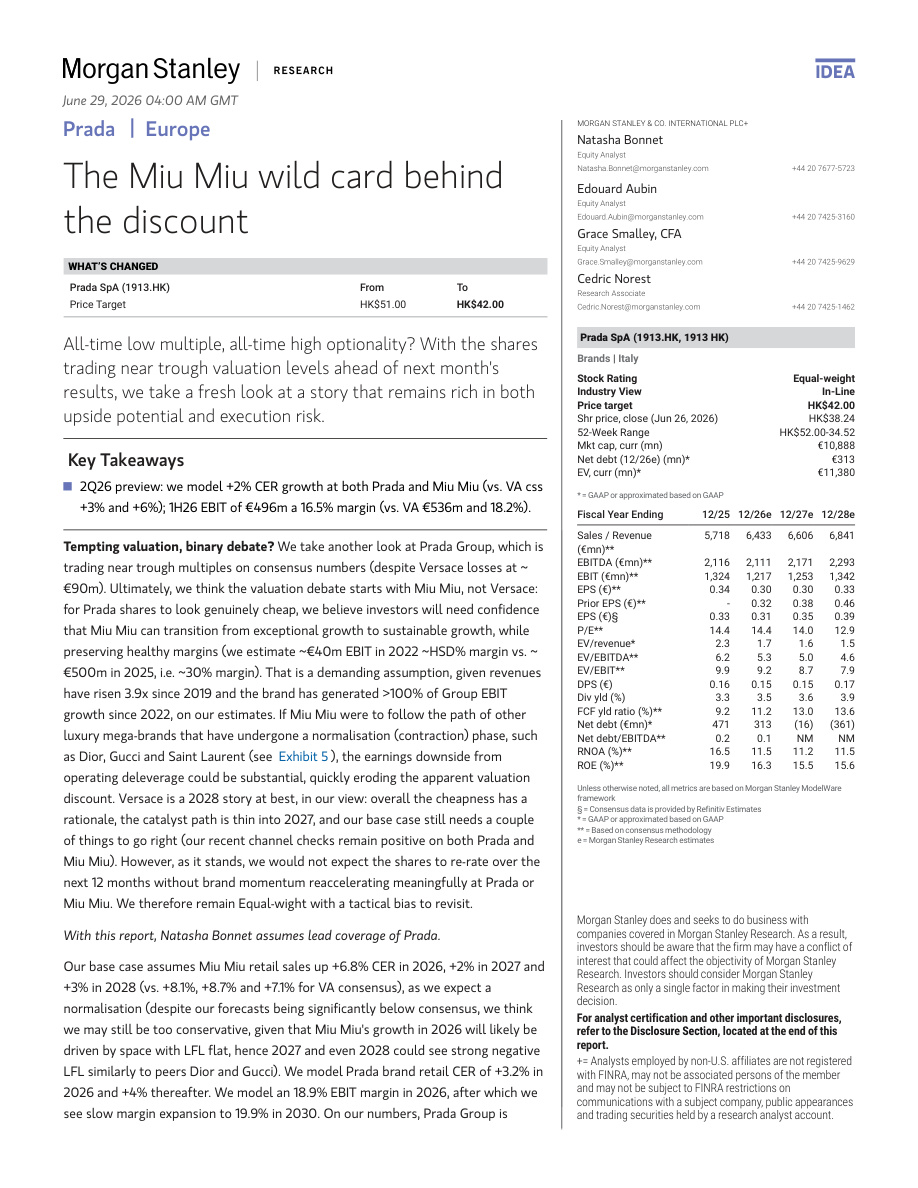 MS-普拉达（1913.HK）：折扣背后的Miu Miu变量——估值触底，但反转尚远【共18页】