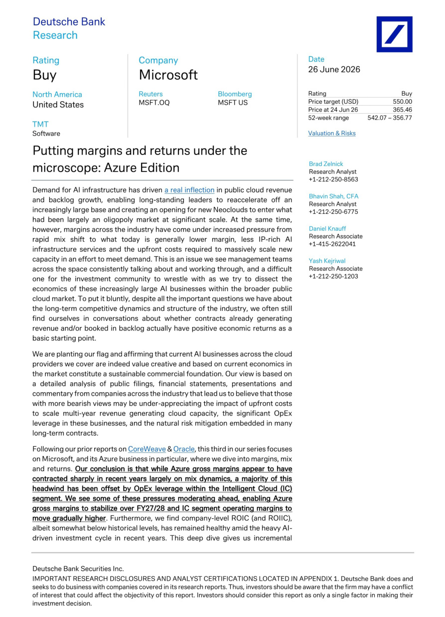 Deutsche-微软（MSFT.US）：显微镜下的利润率与回报率——Azure专题【共33页】