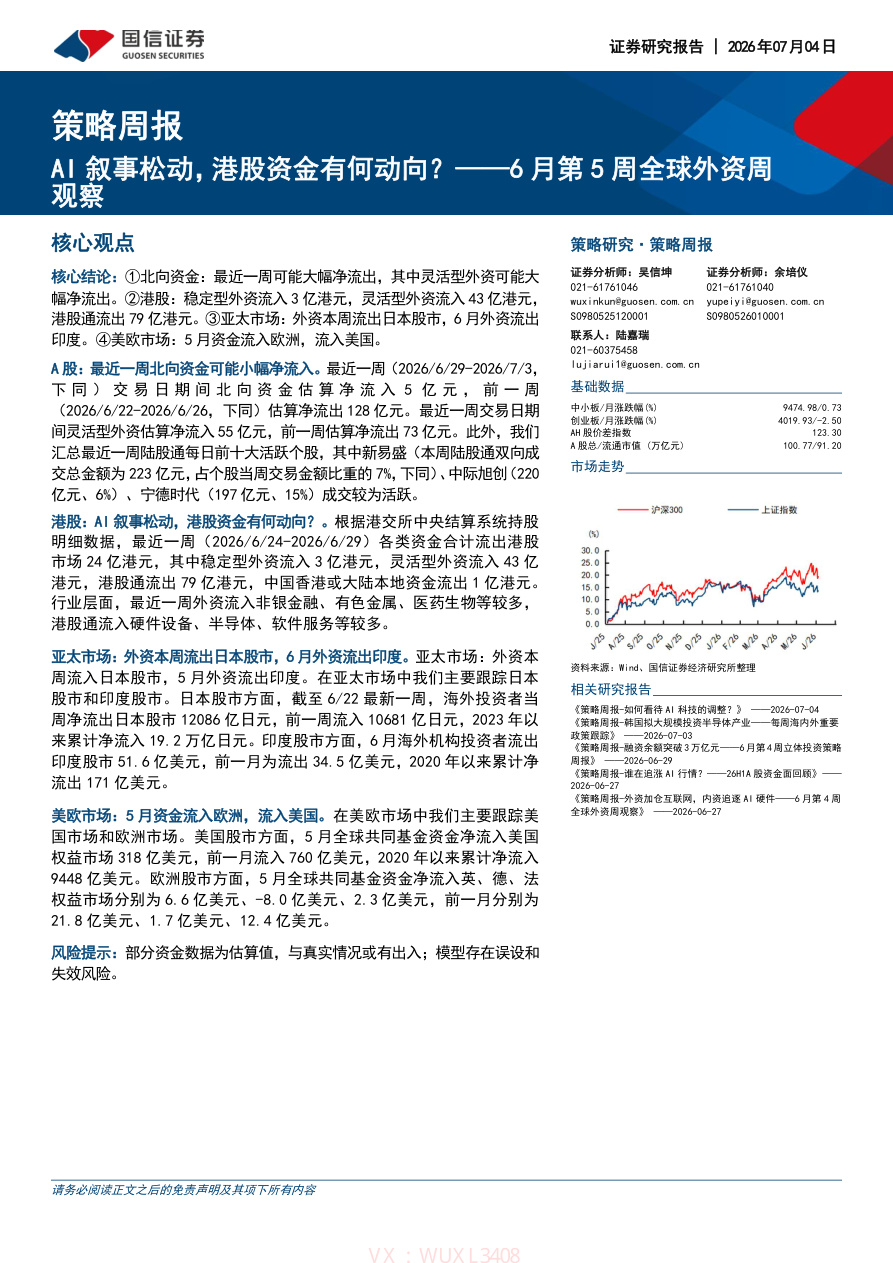 国信证券-策略周报:AI叙事松动,港股资金有何动向?——6月第5周全球外资周观察-260704【共11页】